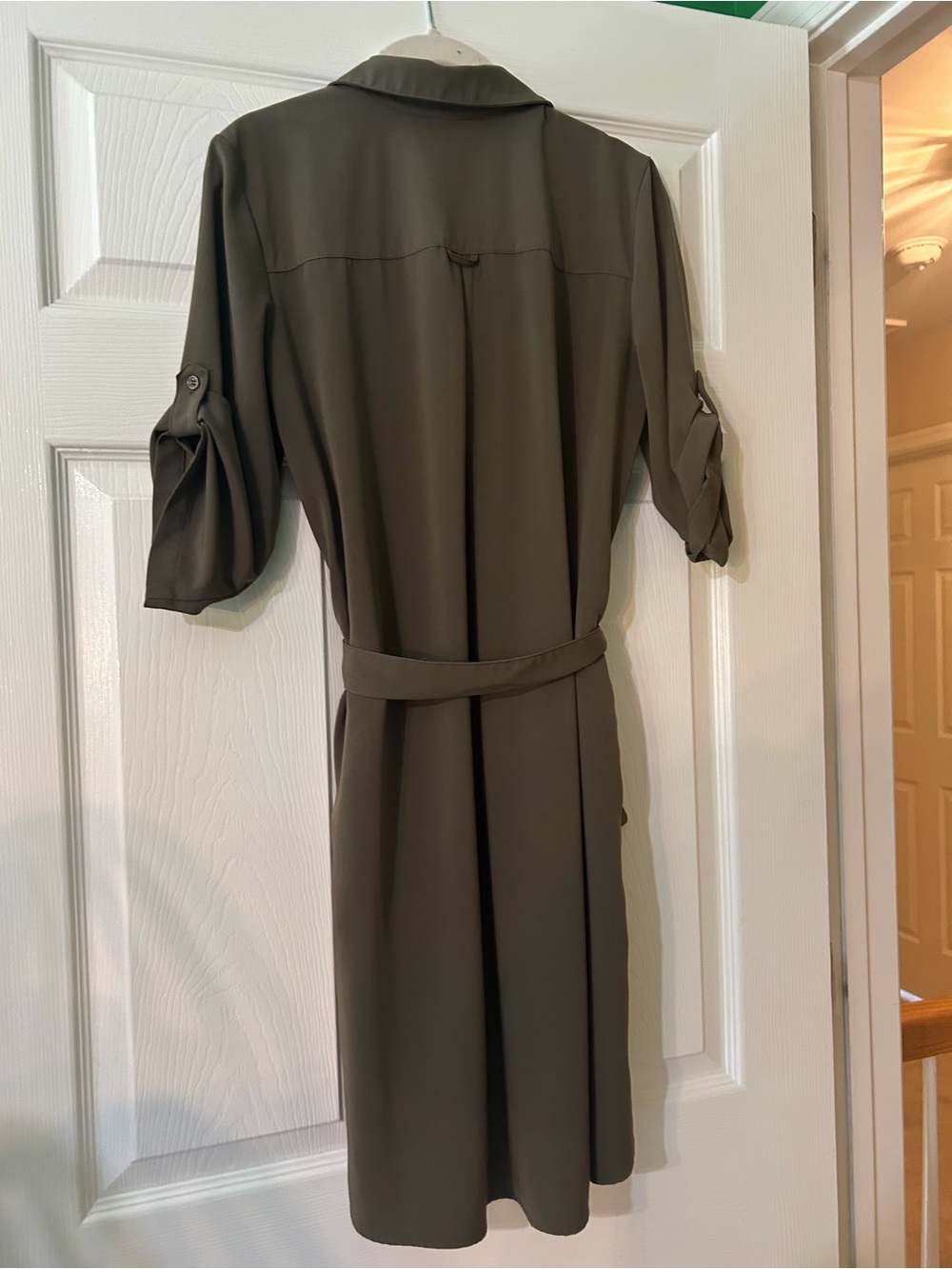 New York & Company Olive Green Utility Shirt Dress Size S Belted